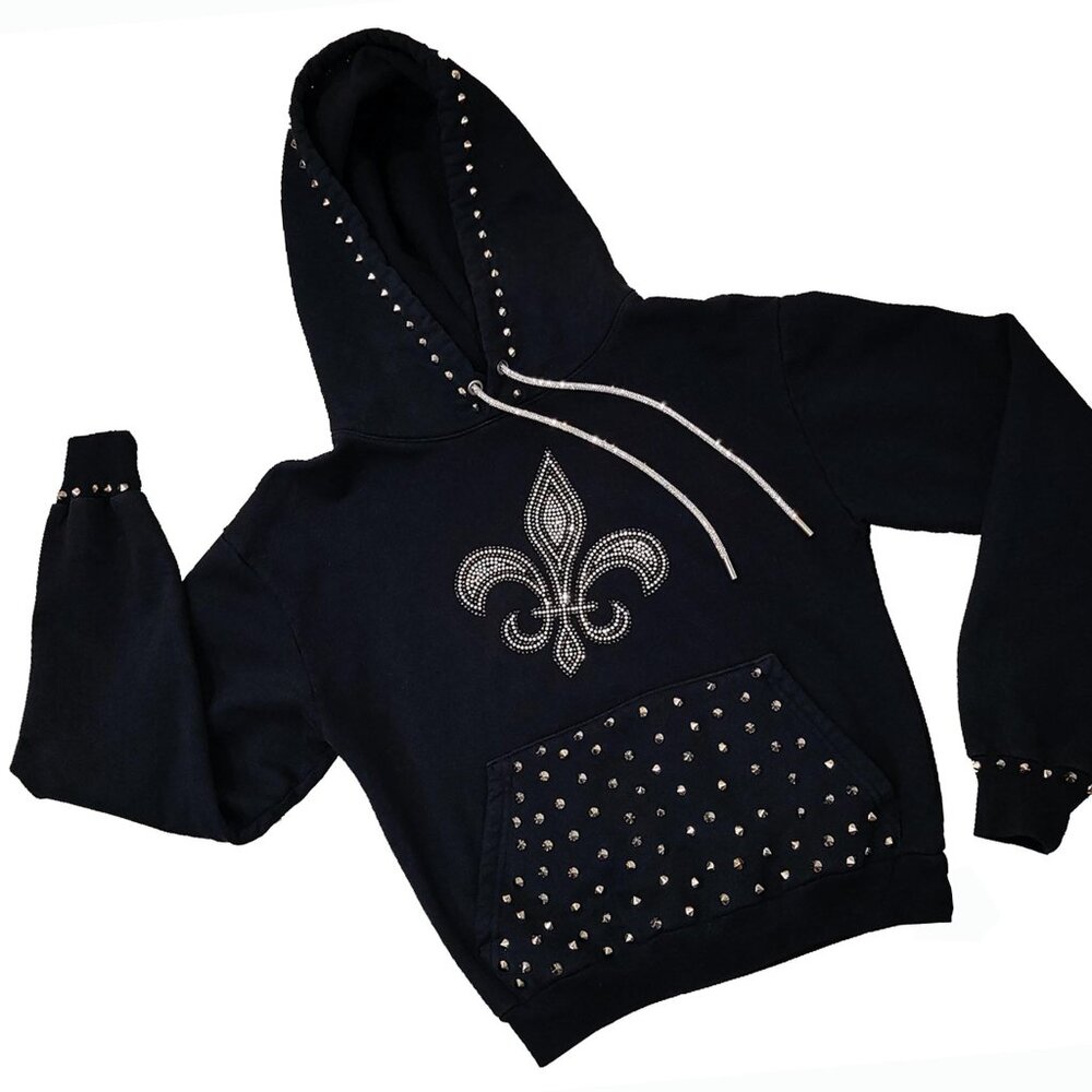 Royale Fleur Studded Unisex Black Hoodie